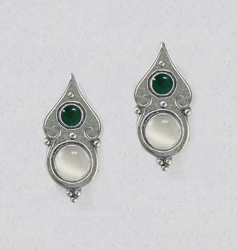Sterling Silver Gothic Look Post Stud Earrings With White Moonstone And Fluorite